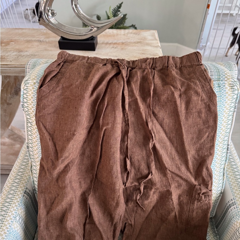 Coldwater Creek Brown Drawstring Linen Capi Size 10